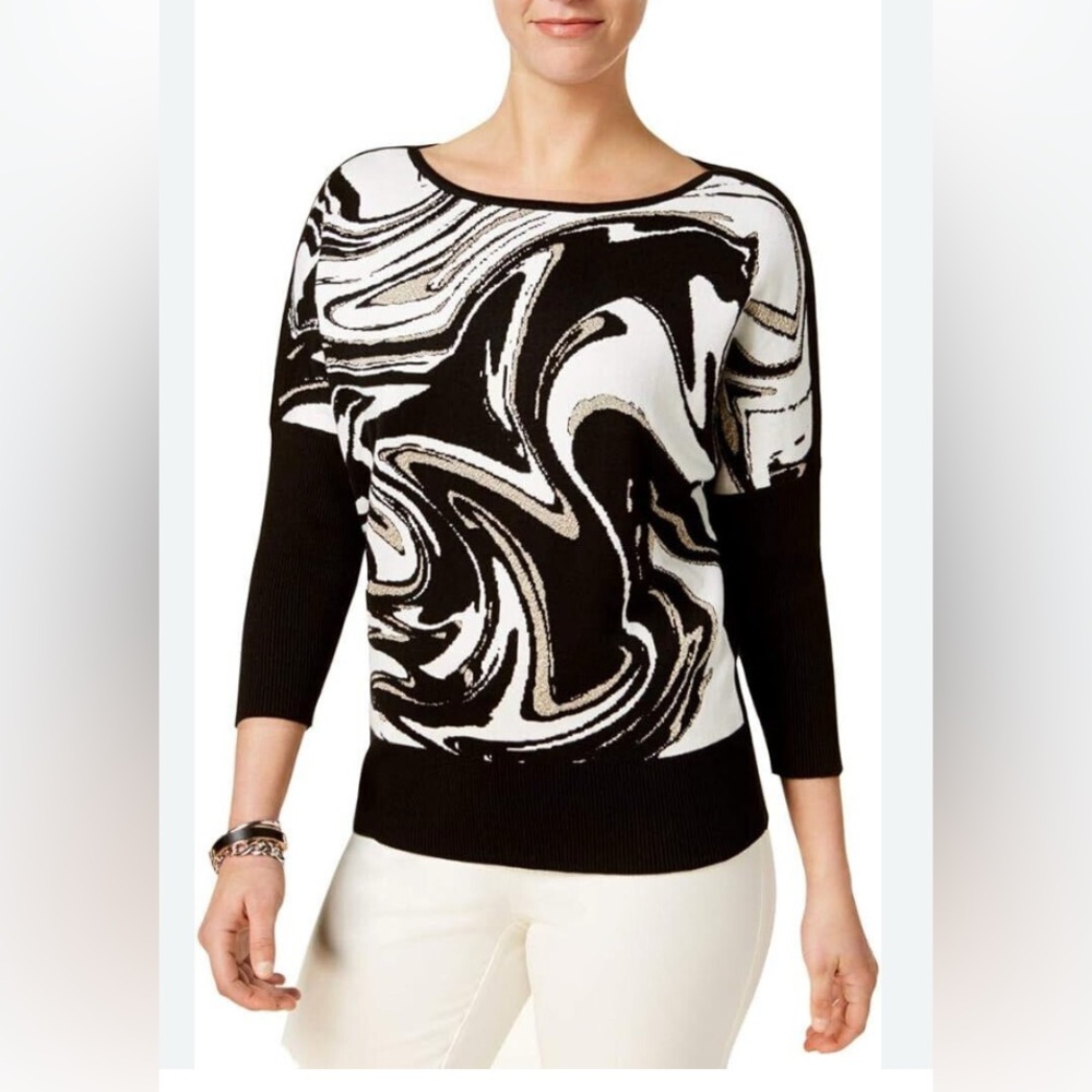 Women's Black and White Swirl Sweater